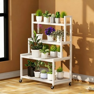 SengsoHome 이동가능 철제 화분받침대 화분랙 화분정리대 화분진열대 식물정리대, 4단, 흰색80cm
