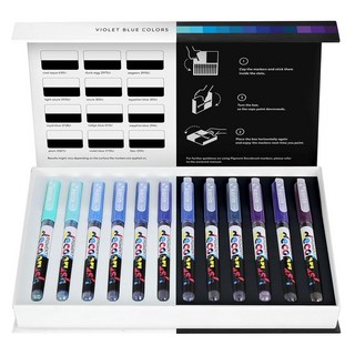 Karin 피그먼트 디코브러시 아크릴 페인트 마커 바이올렛-블루 컬렉션 12개 브러시 팁 아크릴 마커 세트 불투명 내광성 및 방수 페인트 펜 목재 원단 캔버스