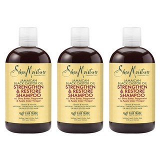 시어모이스처 자메이칸 블랙 캐스터 오일 스트렝슨 앤 리스토어 샴푸, 3개, 384ml