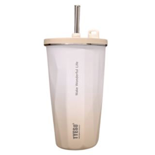 TYESO Vacuum Insulated Tumbler保溫杯附吸管不鏽鋼隨行杯, 奶茶色, 1, 600ml