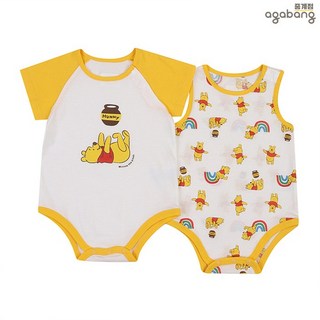 아가방 중계점 컬러 곰돌이푸 바디수트 2세트 (YELLOW) *25년 SUMMER신상* 귀염둥이 곰돌이 푸우 모티브 라글란 배색 반팔&패턴 디자인 바디수트 2종 세트