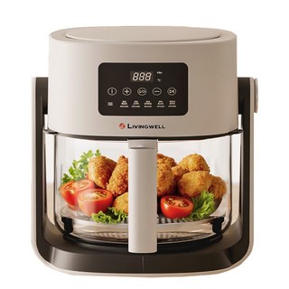 리빙웰 투명 글라스 저소음 에어프라이어 5.7L /유리 바스켓/대용량 에어프라이어/GL770, 투명 글라스 5.7L