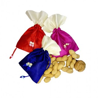 정월대보름 부럼 실크사각주머니 피땅콩30g + 호두1알 견과류, 1개, 땅콩30g+호두1알