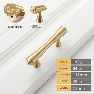 新中式黃銅拉手櫥櫃抽屜把手金色廚櫃五金配件, C-64 毫米, 1個