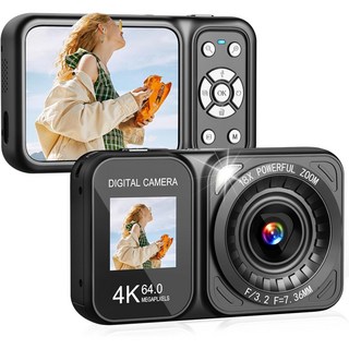 BiiYou 디지털 카메라 6400W 픽셀 하이엔드 카메라 앞뒤 듀얼 스크린 4K 비디오 디카+64G 메모리카드 한국어 설명서, CV03