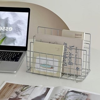 철제 와이어 3단 북유럽 감성 책꽂이 잡지 정리함, 실버