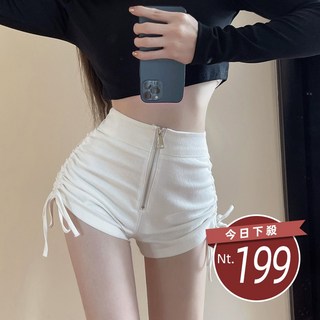 高腰抽繩拉鍊短褲，顯瘦女裝褲子 P390