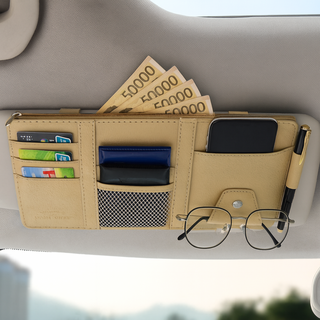 펀토피아 차량용 썬바이저 카드포켓 지폐수납, 베이지, 1개