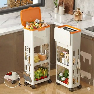 [허리 숙일 필요 없는] 이동식 주방 키큰 쓰레기통 슬림 대용량 긴다리휴지통 다리 바퀴 거실, 그레이