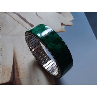 西洋古董 【珠寶級 孔雀石】做工精緻 片片手工鑲嵌 彈力 手鍊 手環