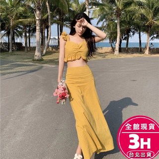 梨卡女裝兩件式洋裝 露肩一字領荷葉邊長裙 度假氣質洋裝 C6509【現貨24H】, 如圖色,M(49-56kg)-現貨馬上出貨