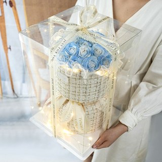 畢業禮物 花束禮物 小香風永生香皂玫瑰花束女生生日禮物送女朋友閨蜜浪漫聖誕節節520禮物, 21朵【禮盒裝*碎冰藍】送燈+賀卡, 1個