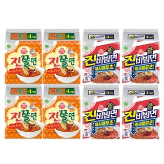 [4+4] 오뚜기 진비빔면/진쫄면/메밀비빔면/콩국수라면/냉모밀/함흥비빔면/진라면매운맛/진라면순한맛/열라면/오동통면/스낵면/짜슐랭, 짜슐랭(145GX5) 4개, 메밀비빔면(130Gx4) 4개