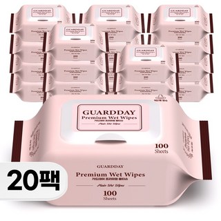 가드데이 프리미엄 정제수 휴대용 물티슈 캡형, 230g, 100매입, 20개