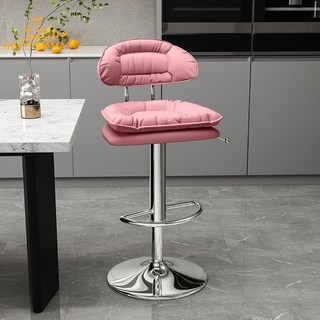 吧檯椅 現代簡約高腳凳 家用吧椅 升降凳子 收銀檯椅子 輕奢酒吧椅吧凳 中島椅 升降椅 吧台椅 高腳椅 餐廳椅 吧椅, 粉紅色升級款【高款電鍍腳】三級氣桿, 1個
