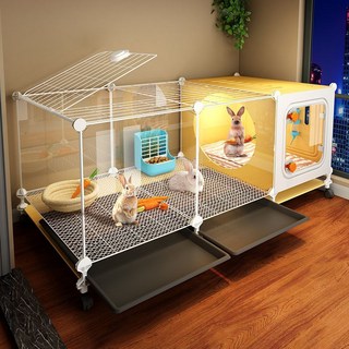 透明觀景兔籠 兔子專用籠子 帶廁所 家用大號室內養兔子 寵物籠 豪華別墅, 小號35*35*41全景透明/方便觀察,店長推薦套餐:免籠+加密腳墊+托盤+草窩, 1個