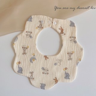 360度口水巾 ins風 純棉防水寶寶花瓣圍兜 紗布 防水吐奶 嬰兒餵食 防髒 口水圍 圍兜 圍嘴, 1個, 8.晚安！（內層防水膜）