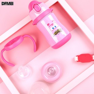 DFMEI 超級飛俠兒童保溫杯帶把手卡通316不鏽鋼彈跳吸管杯保溫水杯奶瓶, 1個, 1L, 小愛粉:270ml