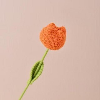 鉤針鬱金香花束，多色可選，手工編織，母親節禮物，畢業禮物, 橙色（單只）+PP袋1入, 1個
