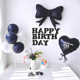 프렌치로즈 4컬러(레터링스티커) 생일 파티 용품 풍선 선글라스+모자 풀구성세트, 블랙&화이트, 1세트