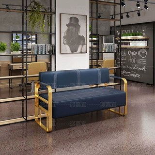 미용실쇼파 라운지 대기의자 미용실 인테리어 쇼파 휴게실, B. 150x55x73 cm, C. 다크 블루 나파 가죽 골드, A. 120x55x7