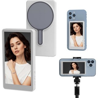 APEKX 핸드폰 브이로그 셀카 모니터 화면 라이브 스트리밍용 향상된 컴팩트 iPhone 및 Android 호환 TikTok 콘텐츠 제작용 화이트, White