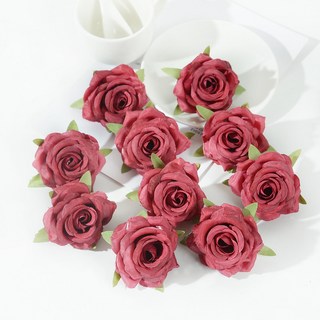 嗨購 O 仿真花 帶葉玫瑰 絹布假花 家居攝影裝飾玫瑰 DIY手工材料道具, 紅色, 1個