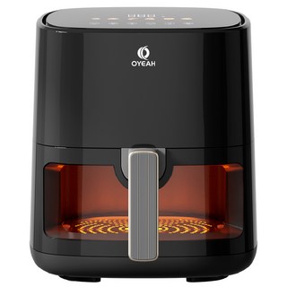 OYEAH 저소음 에어프라이어 5.0L 시각화 대용량, 블랙, 블랙