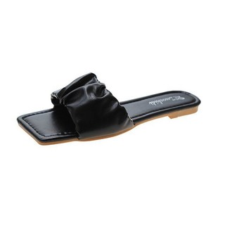 kunkun 仙女風一字拖鞋 女夏外穿糖果色海邊沙灘小清新平底涼拖鞋, 黑色,37