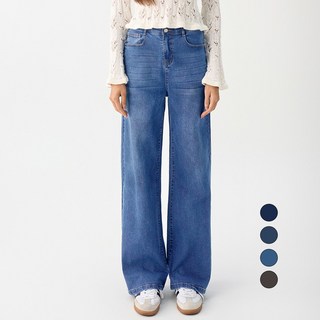 엘블로썸 여성 [숏 기본 롱] 스판 와이드 허리편한 히든밴드 청바지 3단기장