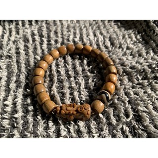 畫意坊 綠檀貔貅手珠：招財祈福、檀木天珠手串虎牙瑪瑙文玩飾品, 1個, 貔貅款