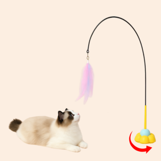 스타캣 고양이 자동 회전 낚시대 장난감 고정형 흡착 와이어 혼자노는 반려묘 놀이용품, 1개, 노랑꽃
