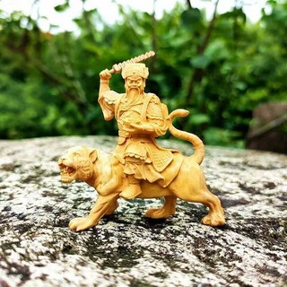 【Sunday】趙公明財神爺 五路財神黃楊木雕刻 武財神 黑虎玄壇將軍 車用精雕招財武將趙元帥, 沒有底盤拿鞭