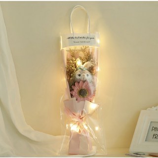 畢業禮物 星黛露花束 教師節禮物 情人節禮物 畢業娃娃 乾燥花束 迷你花束批發, 雙色紙粉向日葵+禮物袋, 1個