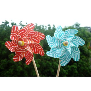 花樣渼栽盆栽生活館 風車造型風車 盆栽裝飾 園藝擺件, 1個, 風車-藍色羽毛條紋, 藍色