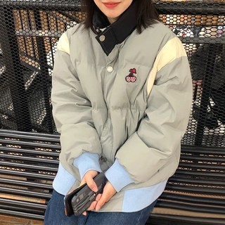 棉衣女冬季新款櫻桃刺繡小衆撞色寬鬆顯瘦甜妹休閒加厚棉服外套潮