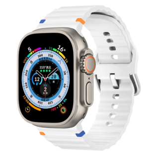 애플워치호환 스포츠 밴드 컬러풀한 스티치 실리콘 스트랩 울트라2/3 10 11 46mm 9 8 7 3 SE2/3, 화이트, 1개