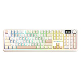 AULA F108 프로 104키 커스터마이징 기계식 3모드 유무선 키보드, 오렌지, 카라멜라떼축, 제조사축