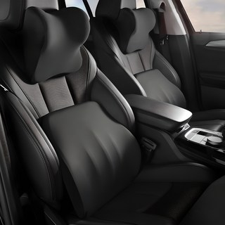 RUNDX 1+1 메모리폼 차량용목쿠션 자동차 목베개+허리쿠션 세트, 2개, 블랙