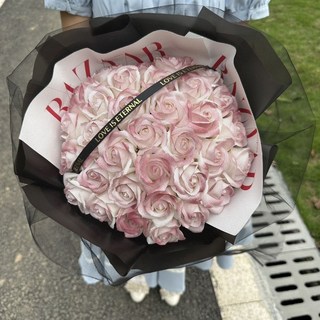 生日禮物送女生大束碎冰藍玫瑰黑騎士花束仿真香皂花送閨蜜媽媽－, 33朵復古紅玫瑰+浪漫燈串, 1個