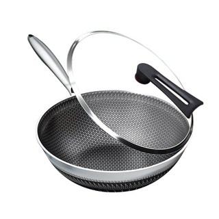 鼎匠 新升級無鉚釘316不鏽鋼炒鍋 鈦黑立體雙面蜂巢不沾煎鍋抗菌可立玻璃蓋不挑爐具導熱快, 1套, 32cm