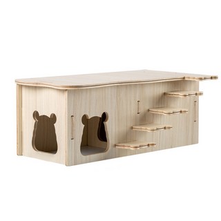 懶懶喵 大號階梯雙居室 倉鼠木屋 益智玩具 倉鼠用品, 1個, 原木色