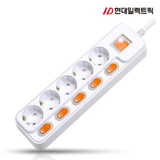 현대일렉트릭 5구 개별 과부하차단 스위치형 16A 멀티탭 1.5m 3m 5m, 1개