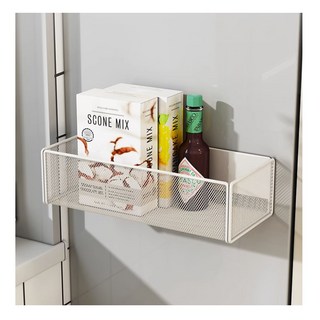 磁吸收納掛籃 廚房冰箱置物架 免釘壁掛式調味罐收納籃, 白色, 1個