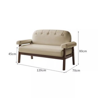 雙人沙發，120cm，綠色，實木椅腳，適用於咖啡廳、書吧、休息接待區, 米駝色沙發