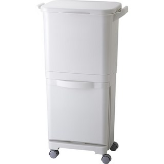 日本RISU H&H直立雙層分類附輪單蓋式垃圾桶 - 輕鬆分類 附輪移動, 白色