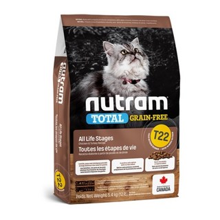 Nutram 紐頓 無穀貓糧 (5.4kg) 挑嘴貓 貓乾糧 貓主食 貓飼料, 1個, T22 火雞+雞肉