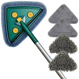 OFFHOLIC 길이조절 삼각 헤드 청소밀대 창문 천장청소 가능 청소포 4장, 그린, 1개