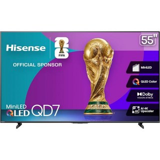 하이센스 65인치 QD7 시리즈 미니 LED 4K UHD 스마트 파이어 TV 65QD7QF 2025년형 QLED HDR10+ 돌비 비전 애트모스 게임 모드 플러스 ALLM 음성, 55-Inch