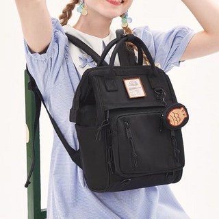 掛件書包女小巧手提學生雙肩包旅行背包, 黑色